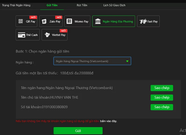 Quy trình nạp tiền Raybet chi tiết nhất