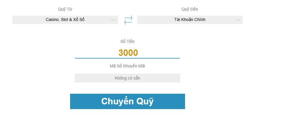 Chuyển quỹ trước khi rút tiền W88